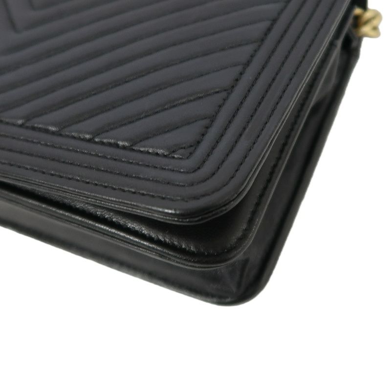 CHANEL Boy Chanel V-Stitch Shoulder Bag, Lambskin, Black with Gold-Tone Hardware
