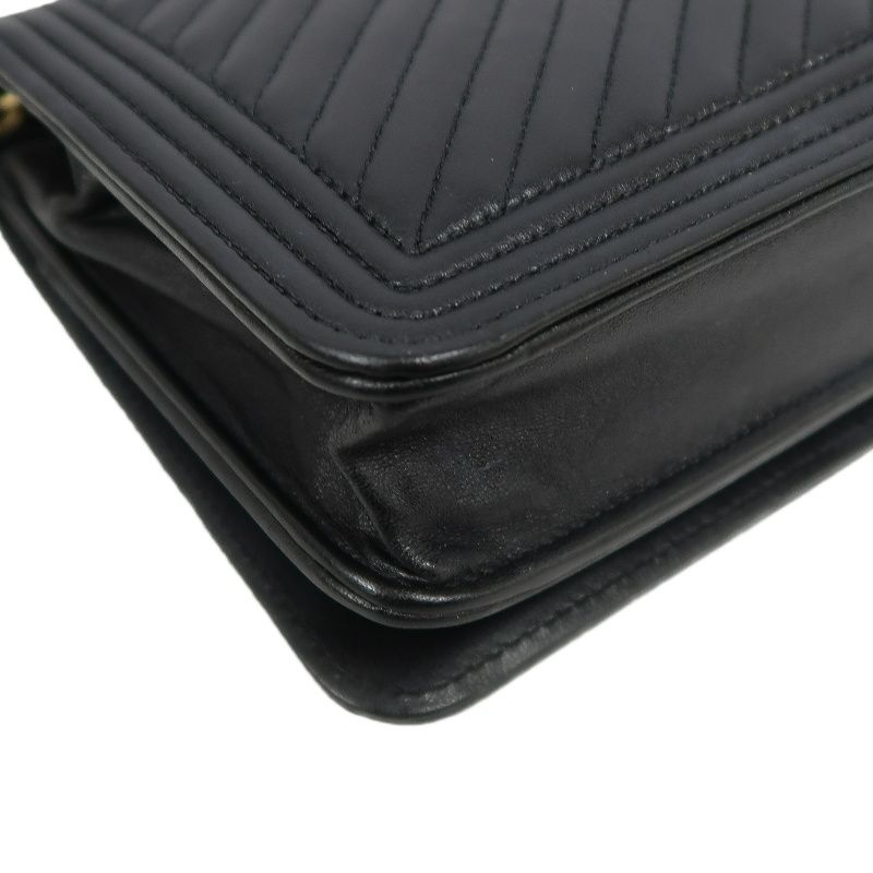 CHANEL Boy Chanel V-Stitch Shoulder Bag, Lambskin, Black with Gold-Tone Hardware