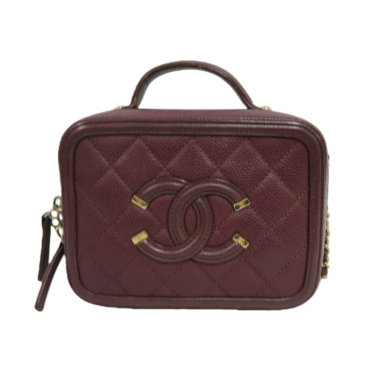 CHANEL CC Filigree Matelassé Hand & Shoulder Bag, Caviar Skin, Bordeaux, Gold Hardware