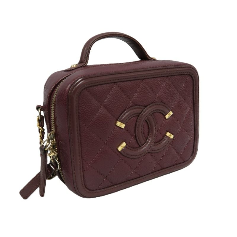 CHANEL CC Filigree Matelassé Hand & Shoulder Bag, Caviar Skin, Bordeaux, Gold Hardware