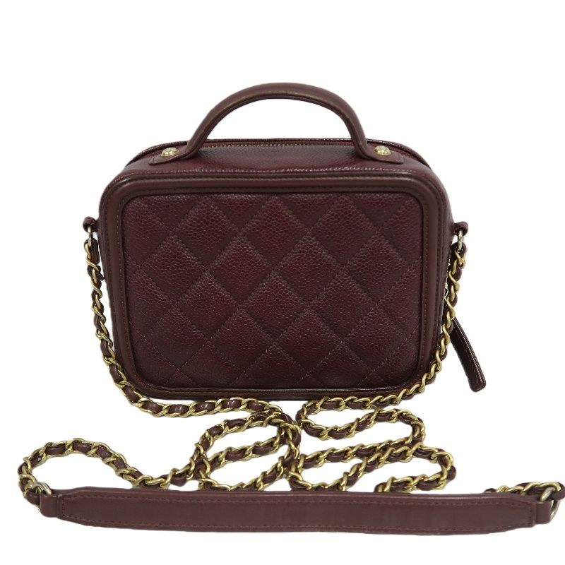 CHANEL CC Filigree Matelassé Hand & Shoulder Bag, Caviar Skin, Bordeaux, Gold Hardware