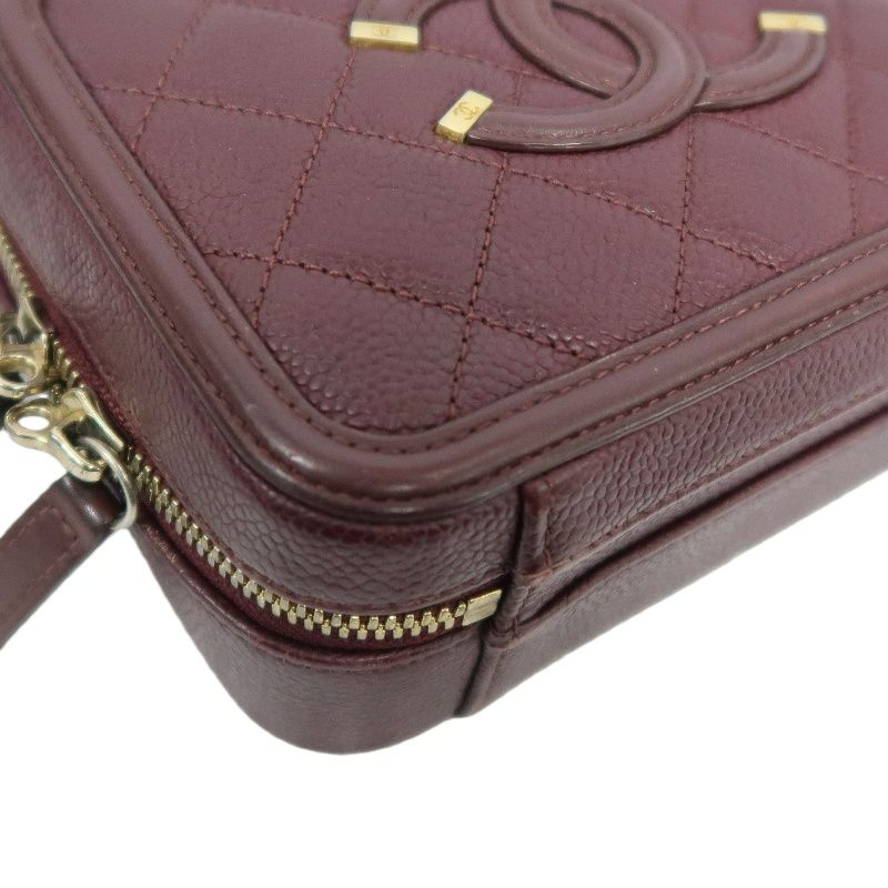 CHANEL CC Filigree Matelassé Hand & Shoulder Bag, Caviar Skin, Bordeaux, Gold Hardware
