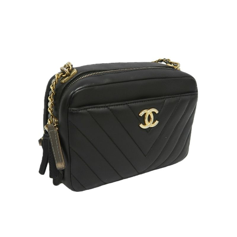 CHANEL V-Stitch Black Lambskin Convertible Shoulder Crossbody Bag with Silver Hardware