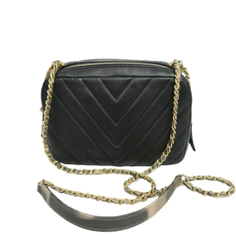 CHANEL V-Stitch Black Lambskin Convertible Shoulder Crossbody Bag with Silver Hardware