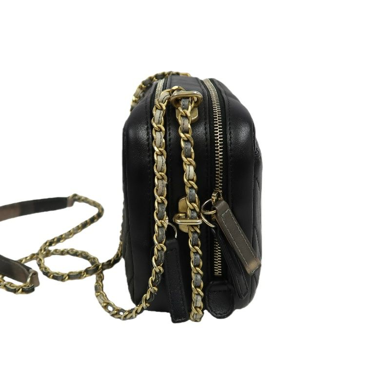 CHANEL V-Stitch Black Lambskin Convertible Shoulder Crossbody Bag with Silver Hardware
