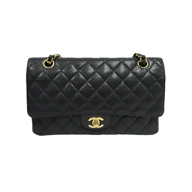 CHANEL Classic Flap Matelassé Shoulder Bag, Caviar Skin, Black, Gold Hardware
