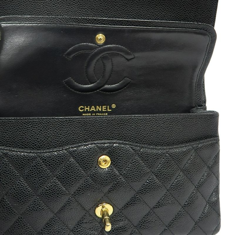 CHANEL Classic Flap Matelassé Shoulder Bag, Caviar Skin, Black, Gold Hardware
