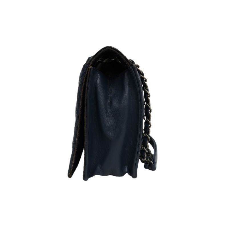 CHANEL Matelassé Flap Shoulder Bag, Lambskin, Navy, Silver Hardware