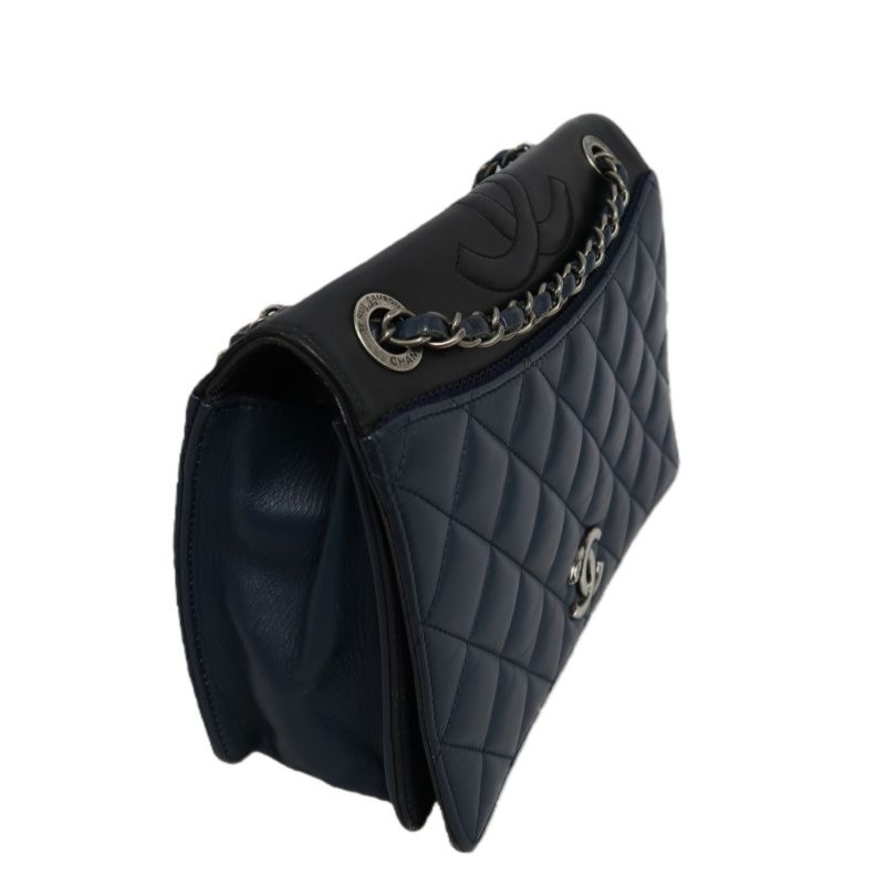 CHANEL Matelassé Flap Shoulder Bag, Lambskin, Navy, Silver Hardware