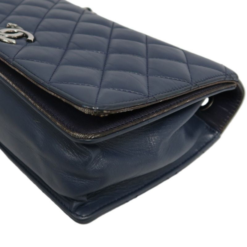 CHANEL Matelassé Flap Shoulder Bag, Lambskin, Navy, Silver Hardware