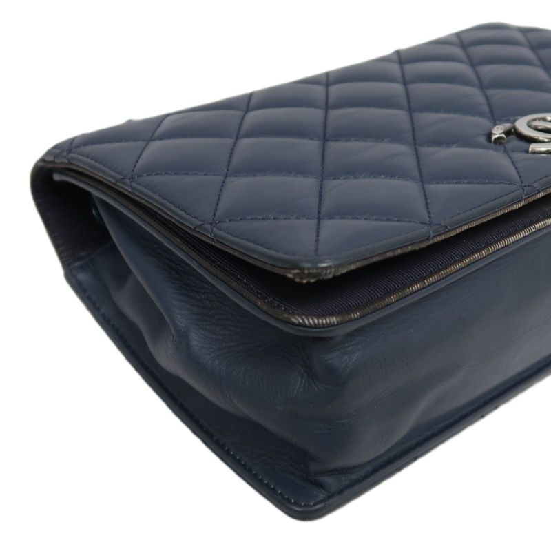 CHANEL Matelassé Flap Shoulder Bag, Lambskin, Navy, Silver Hardware