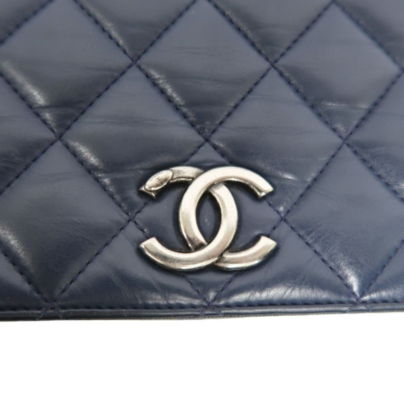 CHANEL Matelassé Flap Shoulder Bag, Lambskin, Navy, Silver Hardware