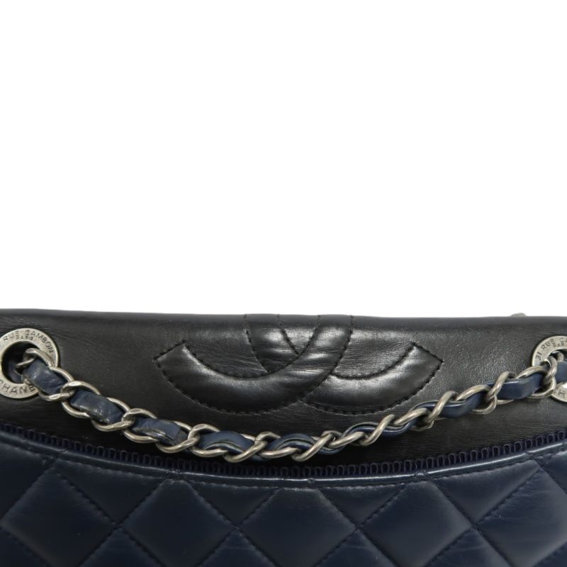 CHANEL Matelassé Flap Shoulder Bag, Lambskin, Navy, Silver Hardware
