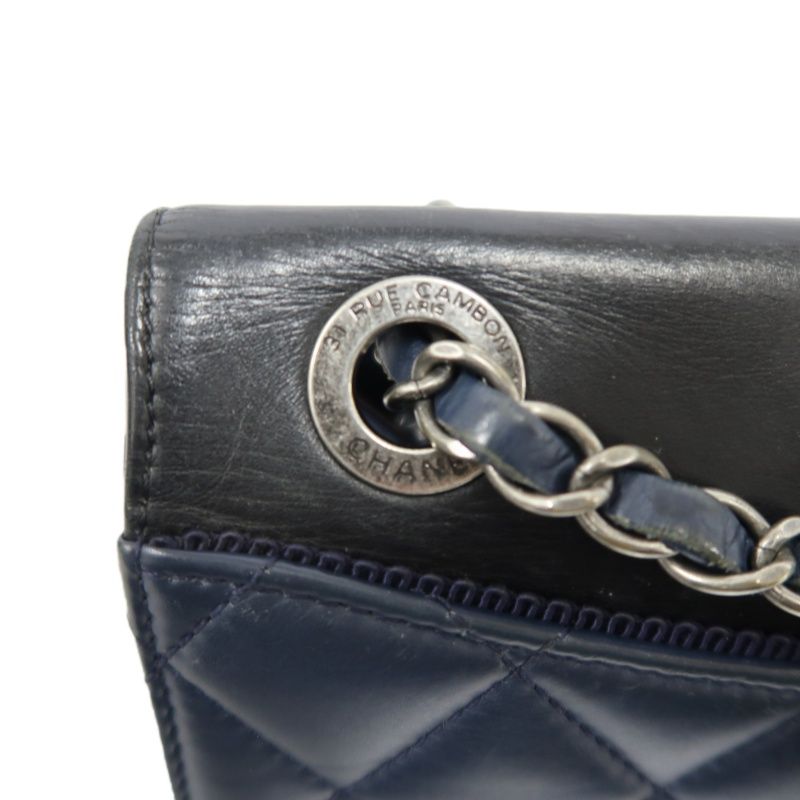 CHANEL Matelassé Flap Shoulder Bag, Lambskin, Navy, Silver Hardware