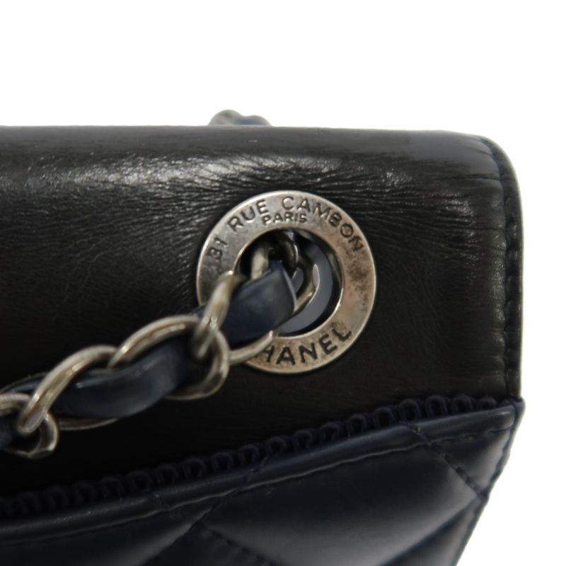 CHANEL Matelassé Flap Shoulder Bag, Lambskin, Navy, Silver Hardware