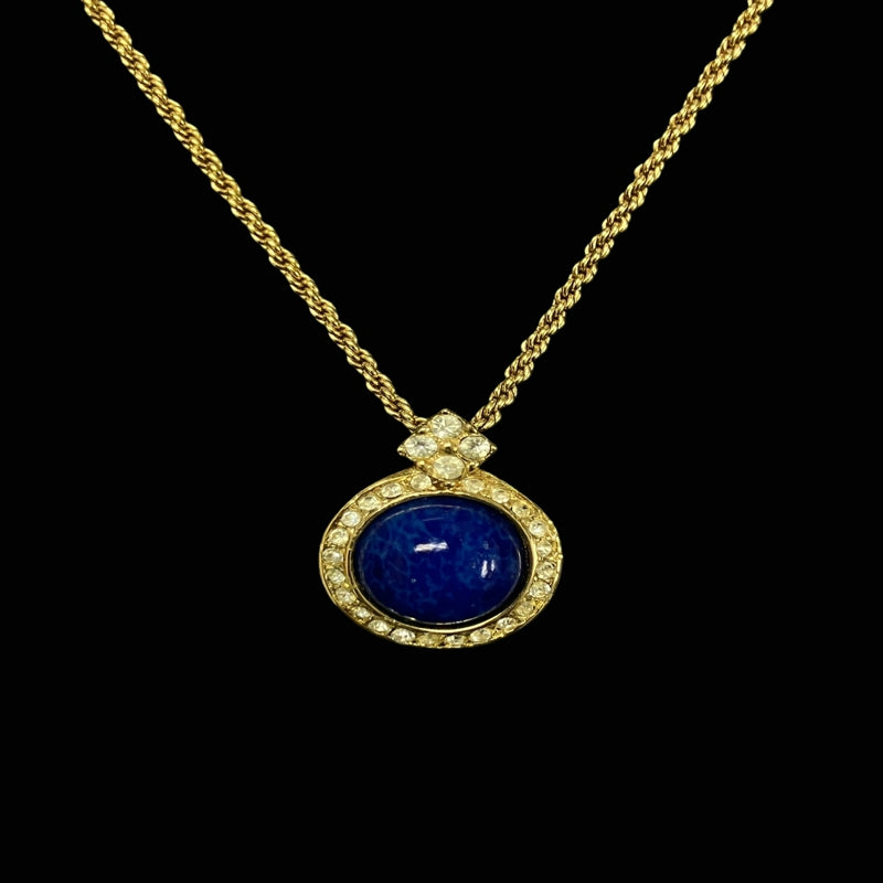 DIOR necklace, blue stone, gold-tone alloy hardware