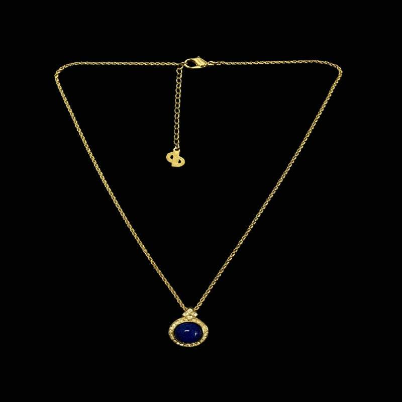 DIOR necklace, blue stone, gold-tone alloy hardware