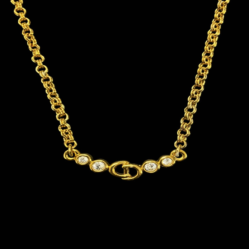 DIOR necklace, gold-plated gold-tone alloy hardware, with rhinestones