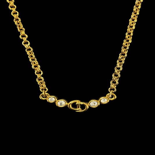 DIOR necklace, gold-plated gold-tone alloy hardware, with rhinestones