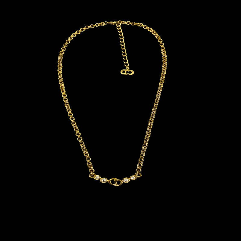 DIOR necklace, gold-plated gold-tone alloy hardware, with rhinestones