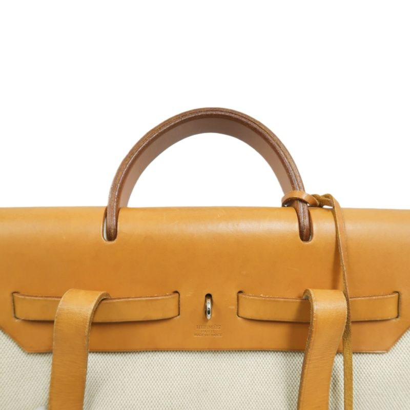 HERMES Herbag Ado PM, Canvas, Backpack & Handbag, Beige/Brown, with Padlock, 2 Keys, Clochette, Extra Inner Bag and Stopper