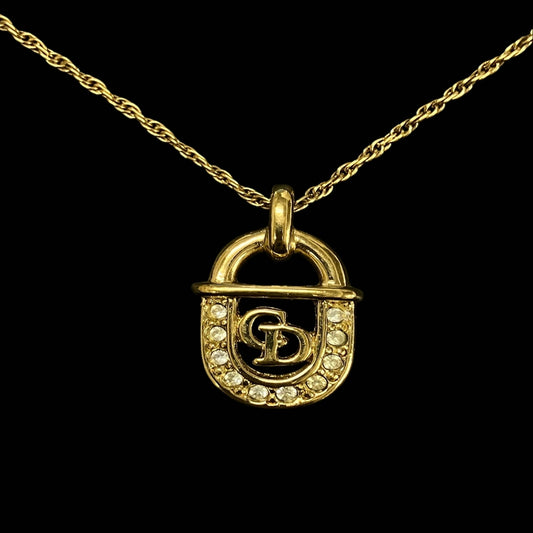 DIOR necklace, gold-tone alloy hardware, rhinestones, CD cut-out motif