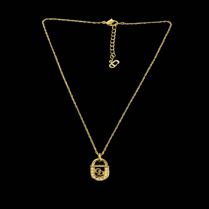 DIOR necklace, gold-tone alloy hardware, rhinestones, CD cut-out motif