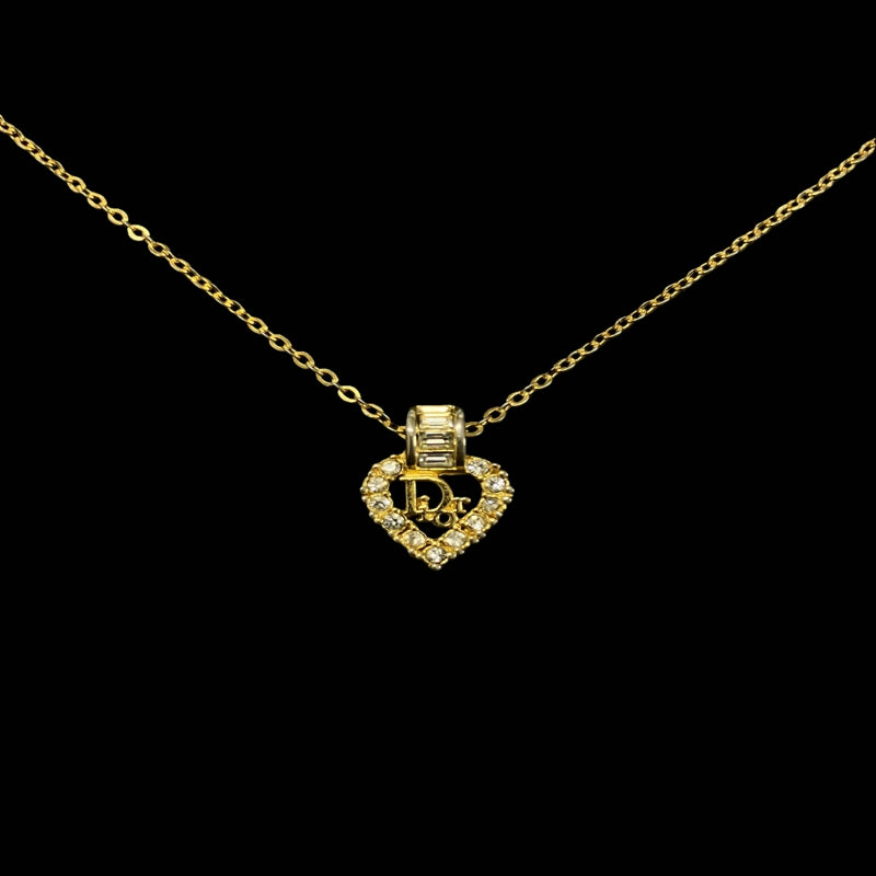 DIOR necklace, gold-tone alloy hardware, rhinestones, heart motif