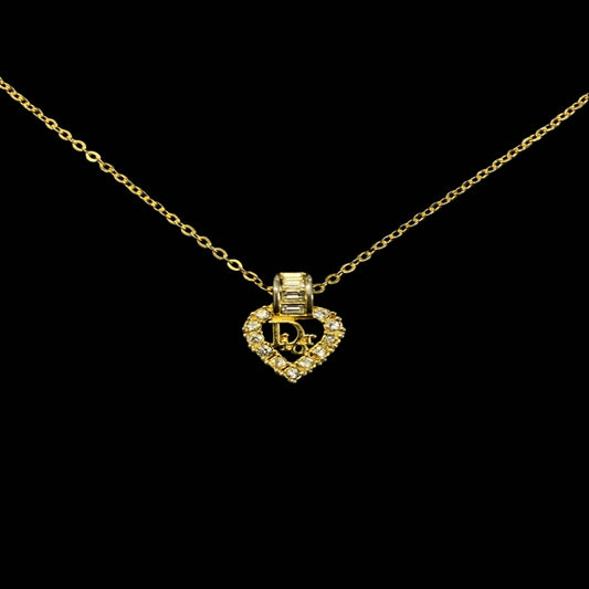 DIOR necklace, gold-tone alloy hardware, rhinestones, heart motif