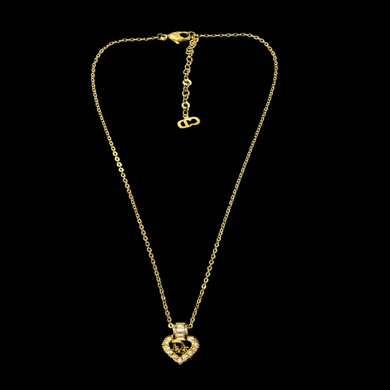 DIOR necklace, gold-tone alloy hardware, rhinestones, heart motif
