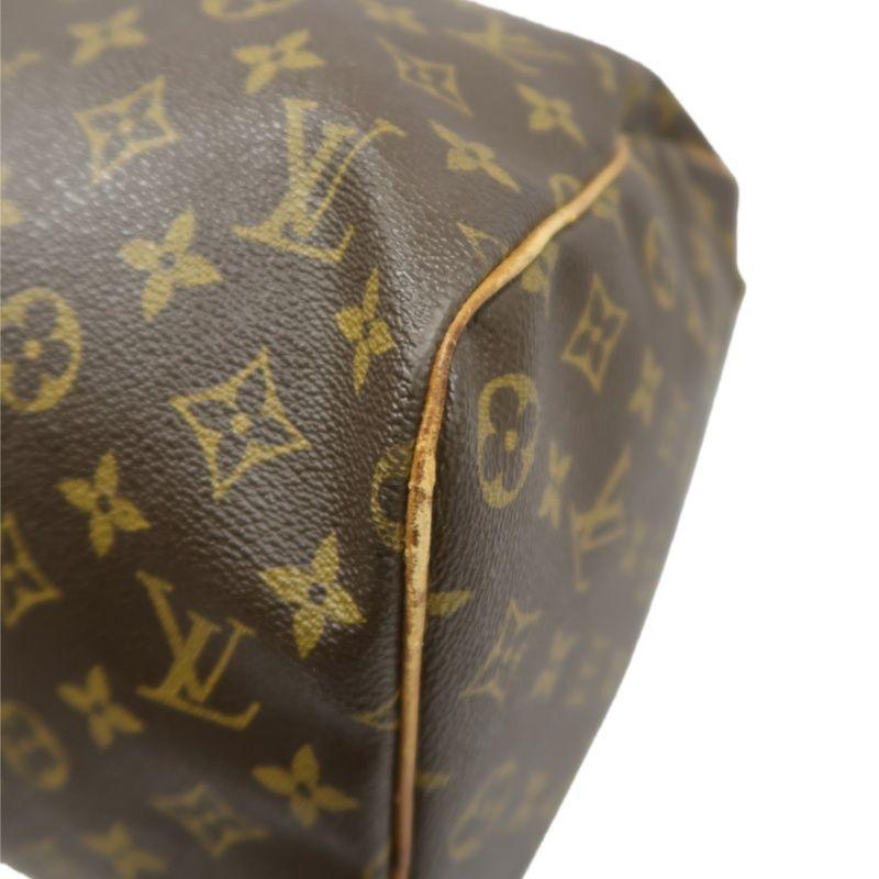LOUIS VUITTON Keepall 45, Monogram Coated Canvas, Boston Travel & Handbag, Brown, with Name Tag and Pochette