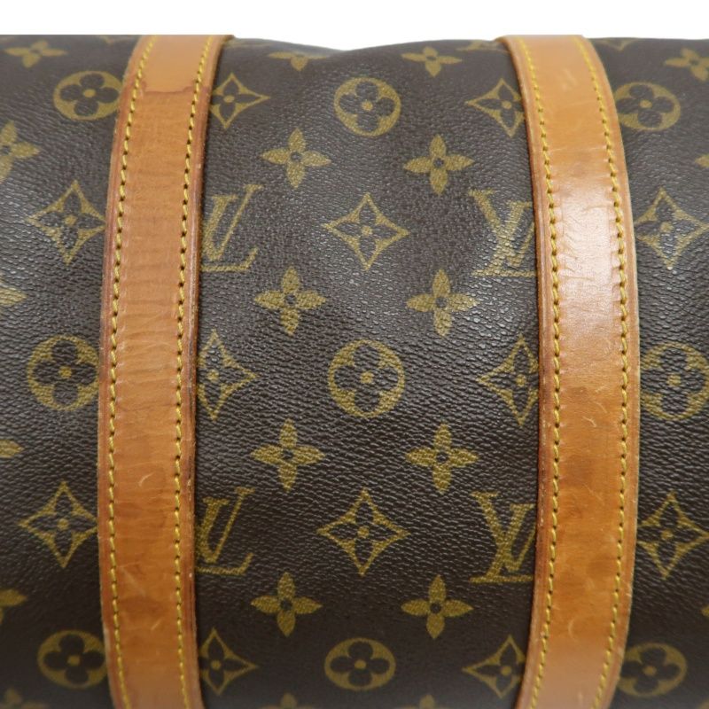 LOUIS VUITTON Keepall 45, Monogram Coated Canvas, Boston Travel & Handbag, Brown, with Name Tag and Pochette