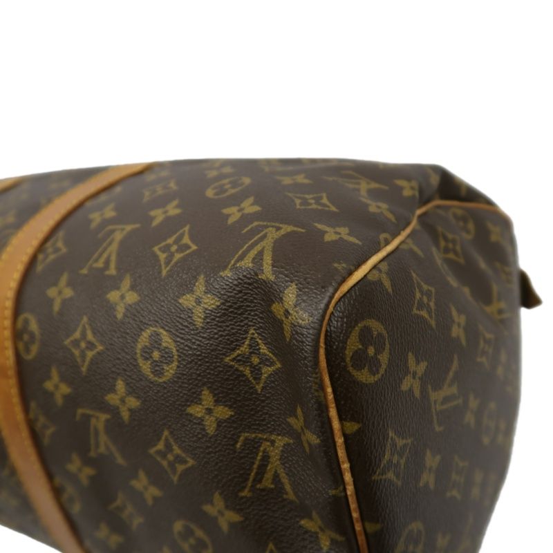 LOUIS VUITTON Keepall 45, Monogram Coated Canvas, Boston Travel & Handbag, Brown, with Name Tag and Pochette