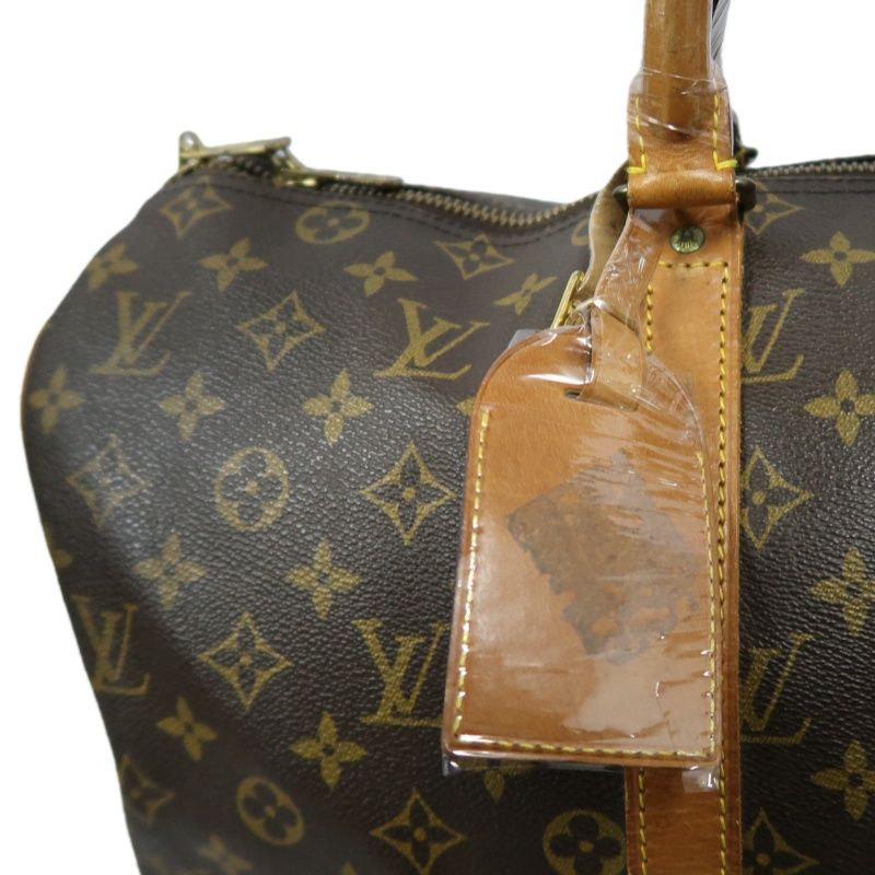 LOUIS VUITTON Keepall 45, Monogram Coated Canvas, Boston Travel & Handbag, Brown, with Name Tag and Pochette