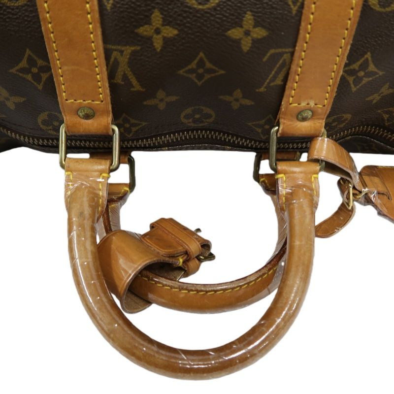 LOUIS VUITTON Keepall 45, Monogram Coated Canvas, Boston Travel & Handbag, Brown, with Name Tag and Pochette
