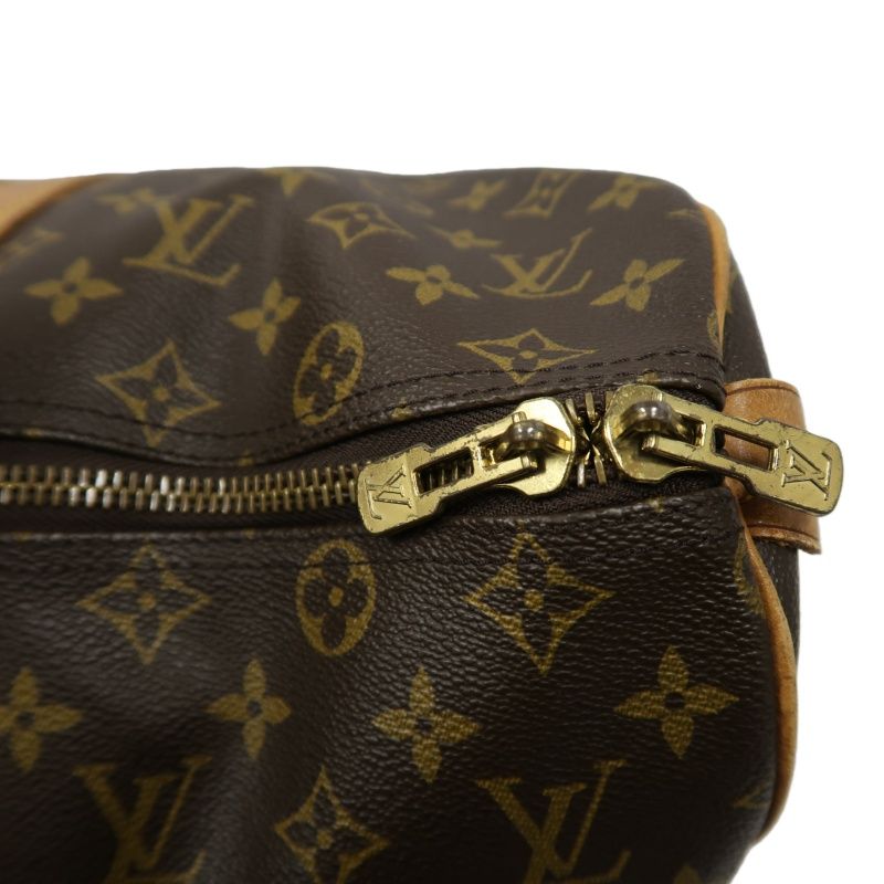 LOUIS VUITTON Keepall 45, Monogram Coated Canvas, Boston Travel & Handbag, Brown, with Name Tag and Pochette