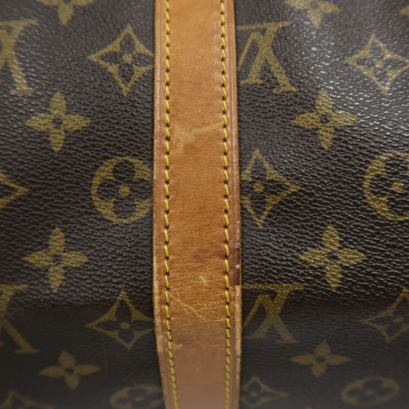 LOUIS VUITTON Keepall 45, Monogram Coated Canvas, Boston Travel & Handbag, Brown, with Name Tag and Pochette