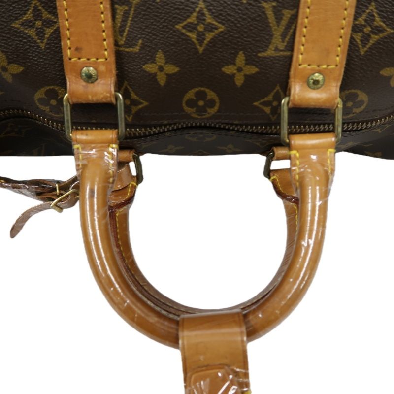 LOUIS VUITTON Keepall 45, Monogram Coated Canvas, Boston Travel & Handbag, Brown, with Name Tag and Pochette