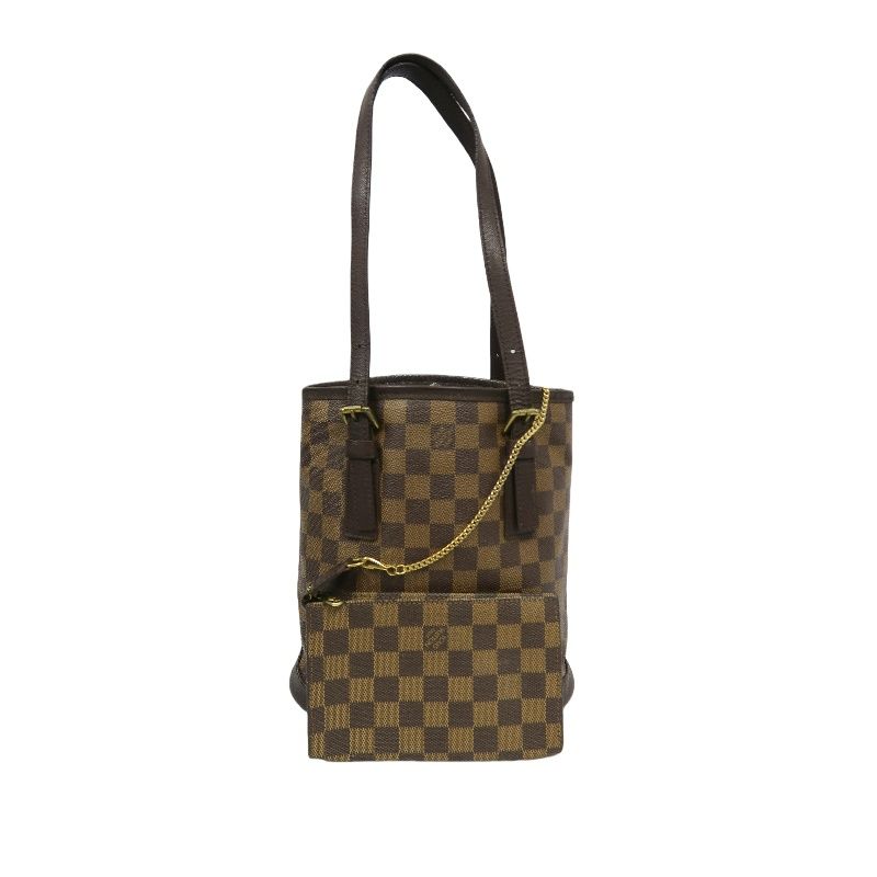 LOUIS VUITTON Damier Bucket Brown Handbag (With Pouch, Coated Canvas)