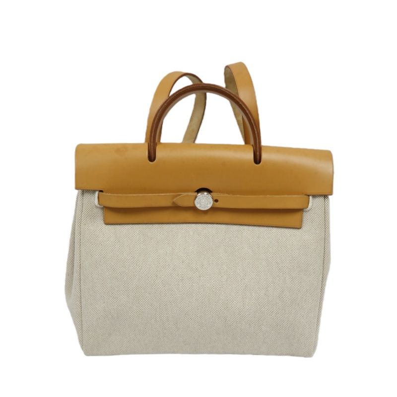 HERMES Beige & Brown Herbag Handbag (With 2 Dust Bags, 2 Padlocks & Keys, Clochette, Extra Bag & Shoulder Strap, Full Box, Canvas)