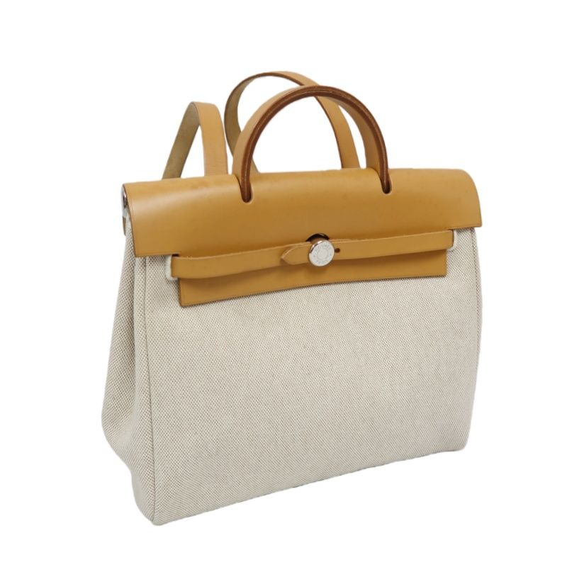 HERMES Beige & Brown Herbag Handbag (With 2 Dust Bags, 2 Padlocks & Keys, Clochette, Extra Bag & Shoulder Strap, Full Box, Canvas)
