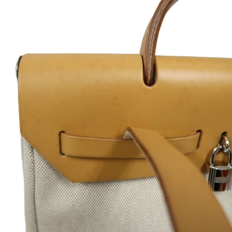 HERMES Beige & Brown Herbag Handbag (With 2 Dust Bags, 2 Padlocks & Keys, Clochette, Extra Bag & Shoulder Strap, Full Box, Canvas)