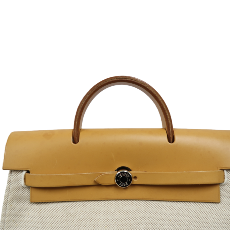 HERMES Beige & Brown Herbag Handbag (With 2 Dust Bags, 2 Padlocks & Keys, Clochette, Extra Bag & Shoulder Strap, Full Box, Canvas)