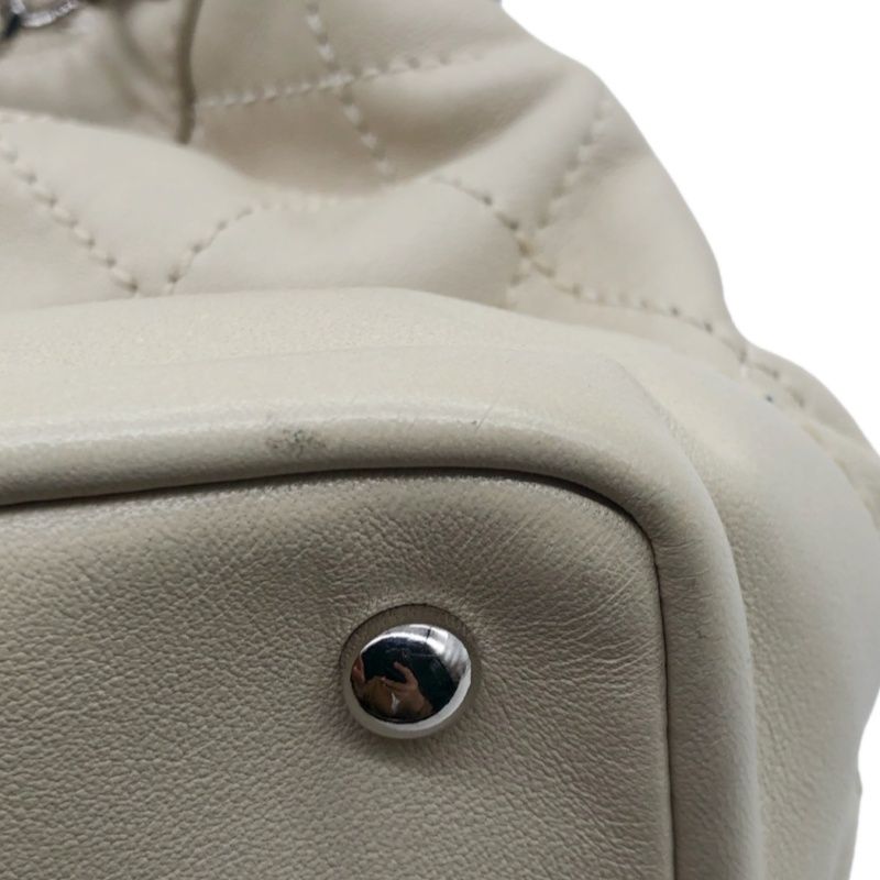 Chanel Drawstring Shoulder Bag Lambskin Chain Silver Hardware White Beige  Bucket Bag