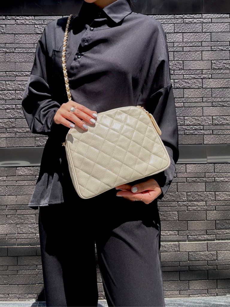 CHANEL White Caviar Leather Quilted Coco Mark Chain Shoulder Crossbody Bag with Dust Bag & Silk Scarf