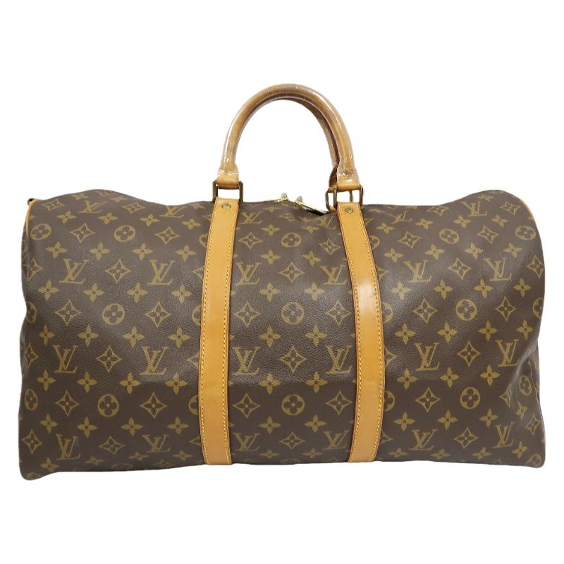LOUIS VUITTON Keepall Bandouliere 50 Monogram Boston Bag, Brown. Comes with shoulder strap, name tag and handle strap. LV Monogram PVC Keepall travel duffel bag, handbag.