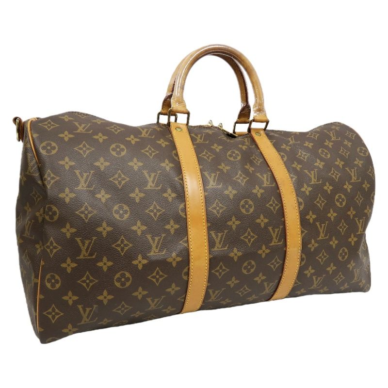 LOUIS VUITTON Keepall Bandouliere 50 Monogram Boston Bag, Brown. Comes with shoulder strap, name tag and handle strap. LV Monogram PVC Keepall travel duffel bag, handbag.