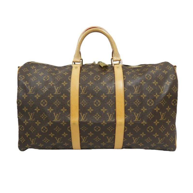 LOUIS VUITTON Keepall Bandouliere 50 Monogram Boston Bag, Brown. Includes padlock, shoulder strap, name tag and poignet. No keys. LV Monogram PVC Keepall 50 travel duffel bag, handbag.