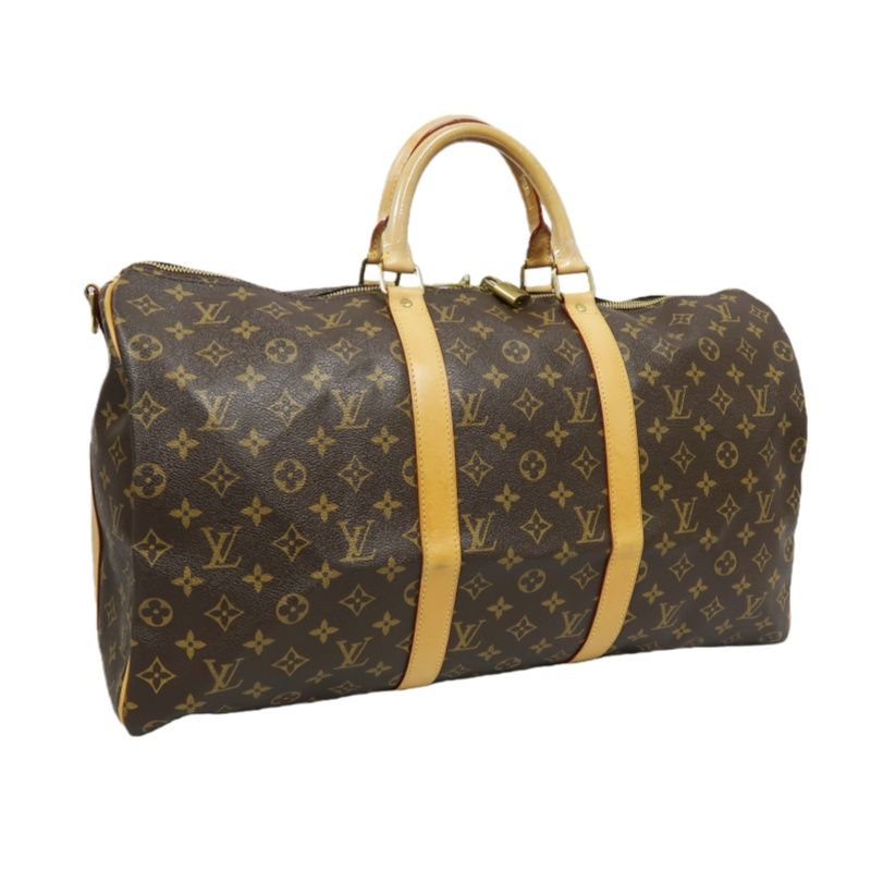 LOUIS VUITTON Keepall Bandouliere 50 Monogram Boston Bag, Brown. Includes padlock, shoulder strap, name tag and poignet. No keys. LV Monogram PVC Keepall 50 travel duffel bag, handbag.