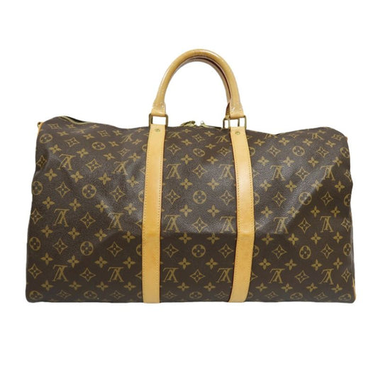 LOUIS VUITTON Keepall Bandouliere 50 Monogram Boston Bag, Brown. Includes padlock, shoulder strap, name tag and poignet. No keys. LV Monogram PVC Keepall 50 travel duffel bag, handbag.